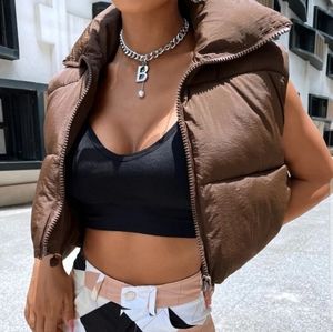 Crop brown puffer vest